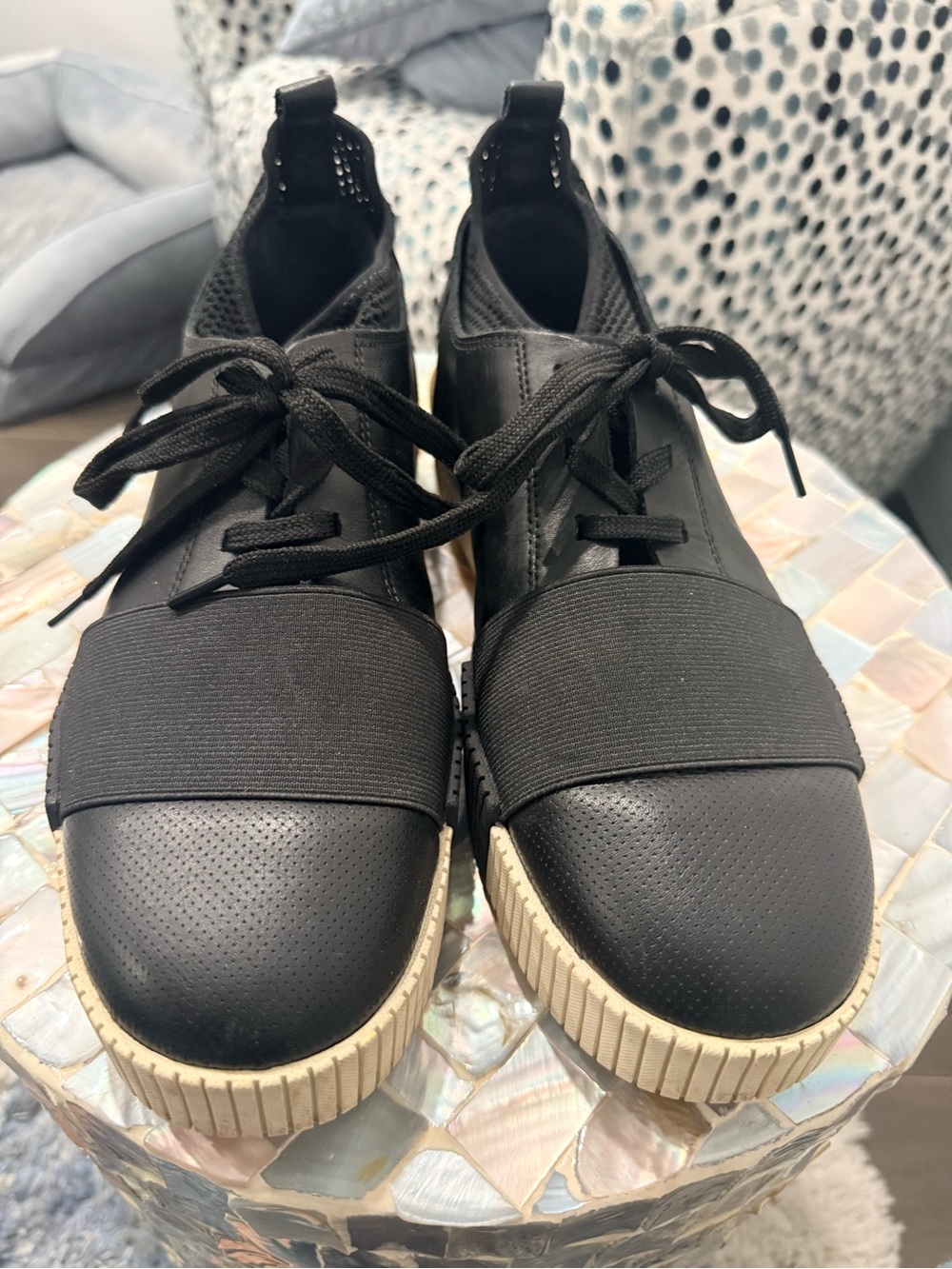 Marc Fisher Black Lace-Up Slip-On Sneakers with Elastic Band